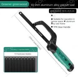 One-handed pocket 10 inch aluminum alloy hand saw with 11 saw blades