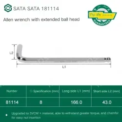 Extended ball head hex wrench 8mm 81114