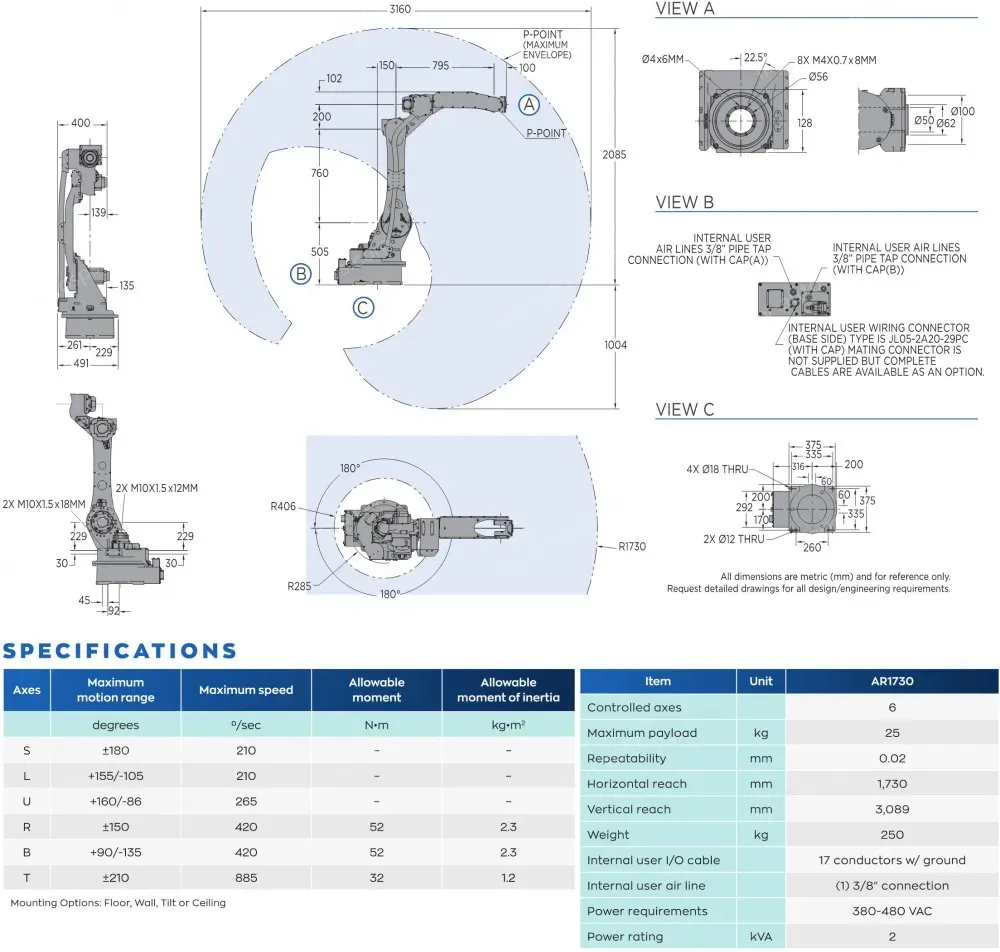 AR1730 robot spec diagram