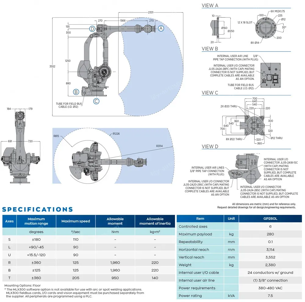 GP280L robot spec diagram