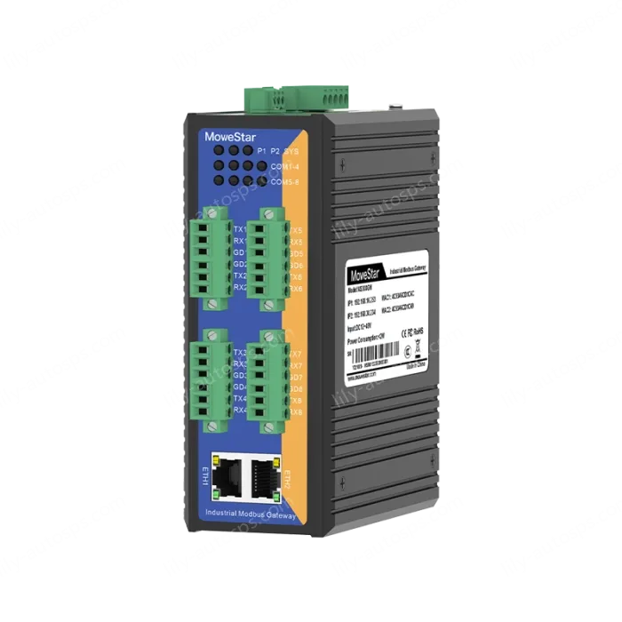 8 Ports RS232 to 2 Ports Ethernet Modbus Industrial Smart Gateway